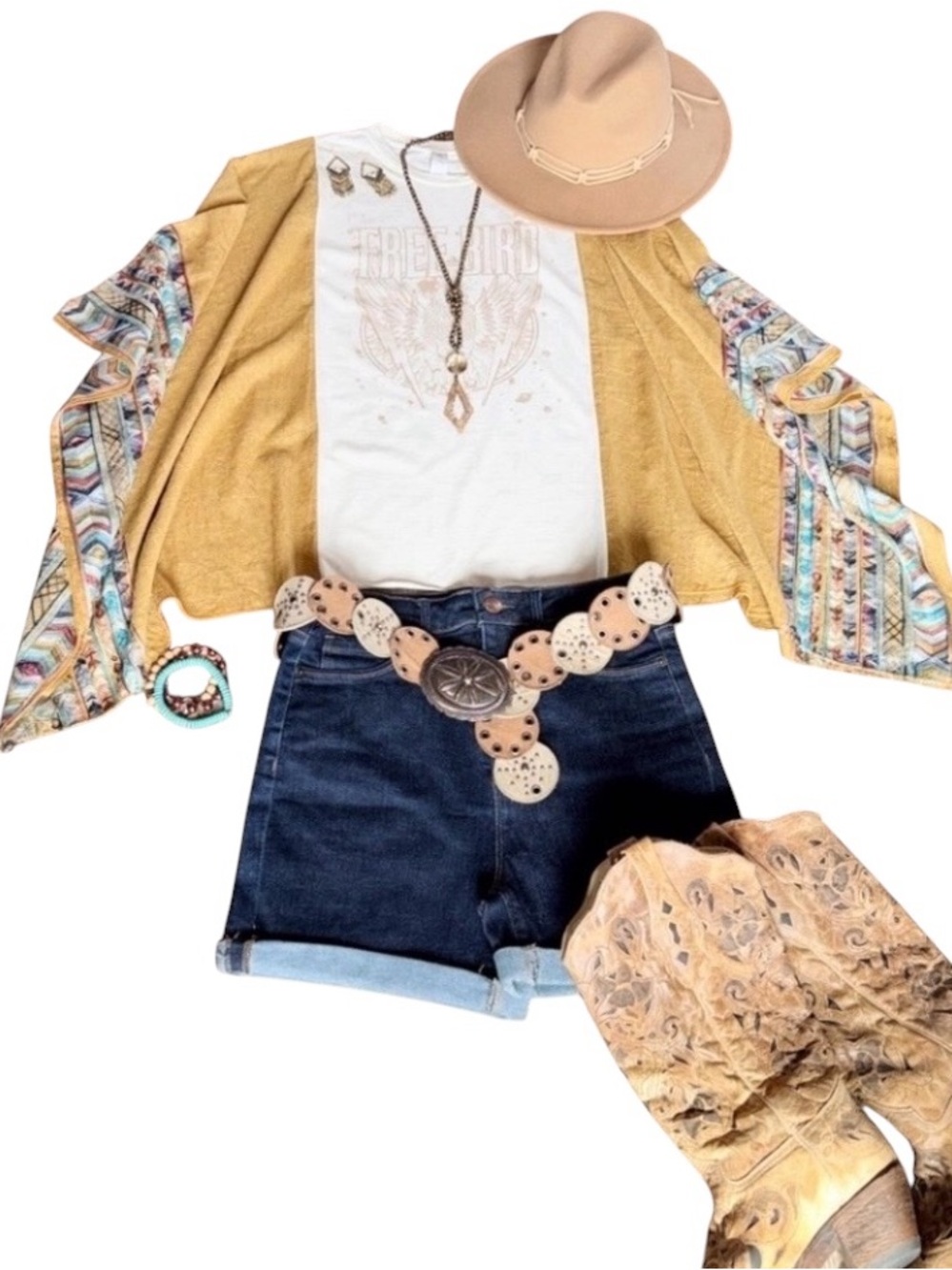 Free Bird Upcycled Graphic Tee Boho Western Gypsy Small/Medium/Large